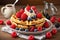 Waffle and fresh blueberries for breakfast