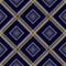 Waffle geometric 3d vector seamless pattern. Textured ornamental striped dark blue background. Surface gold ornament