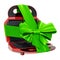 Waffle iron with green ribbon and bow. 3D rendering
