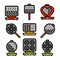 Waffle-iron kitchen color vector icons set