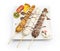 Waffle Sticks dipped with chocolate, Fruits and whipped cream Isolated on white