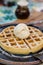 Waffle topping with vanilla ice cream