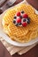 Waffles with creme fraiche and berries for breakfast