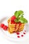 Waffles with raspberries, mint and jam