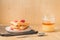 Waffles With raspberry in plate/Homemade waffles with raspberry in plate, honey on a wooden background, selective focus