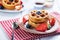 Waffles with strawberry and blueberry and caramel sauce