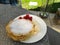 Waffles with vanilla ice cream and strawberrys