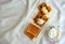 Waffles with walnut jam and Greek yogurt as a healthy breakfast
