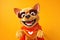 From Wagging Tails to Superhero Capes: A 3D Dog\\\'s Heroic Journey on Orange Golden Gradient Background