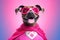 From Wagging Tails to Superhero Capes: A 3D Dog\\\'s Heroic Journey on Pink Blue Gradient Background