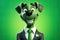 From Wagging Tails to Workplace: A 3D Dog\\\'s Stylish Business Transformation on Green Gradient Background