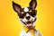 From Wagging Tails to Workplace: A 3D Dog\\\'s Stylish Business Transformation on Yellow Gradient Background