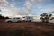 Wagin, Australia - Mar 12,2021: A large white caravan and modern 4WD vehicle free camp next to the nearly dry salt Lake Norring