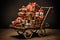 Wagon Filled With an Abundance of Beautifully Wrapped Presents for a Joyous Occasion, Gorged cart with presents, showcasing a