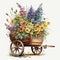 Wagon Full of Wonders: Vibrant Spring Flowers in a Rustic Wooden Cart AI Generated