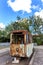 Wagon of old rusty destroyed tram outdoors
