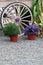 Wagon Wheel and Flower Pots