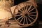 Wagon and wheel with tools used for gold digging, State Museum, Albany, New York, 2015