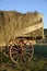 Wagon with wood wheel full of loose hay