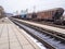 Wagons with grain on the railroad in western Ukraine