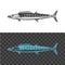 Wahoo fish illustration. King mackerel black sign.