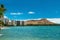 Waikiki beach with azure water in Hawaii with Diamond Head