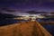 Waikiki Beach walls pier at a golden hour sunset