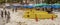 Waikiki, Honolulu, Hawaii - Oct 31, 2021-lifeguard surf boards and umbrellas on the beach