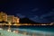 Waikiki Skyline Nightscape with beach and ocean in foreground