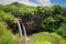 Wailua Falls, panoramic view of the twin waterfalls in a green setting, Kauai, Hawaii, USA