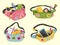 Waist bags. Funny cute style accessories happy lady modern bags for handy items and money vector illustrations