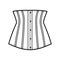 Waist cincher back laced longline corsetry lingerie technical fashion illustration with bones. Flat belt template