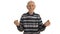 Waist up portrait of the old man in casual clothes, senior is very happy and excited doing winner gesture with arms