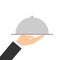 Waiter hand with dish isolated in flat style, vector