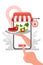 Waiter hand from the phone with delivery food from restaurant flat vector cartoon. Fast courier. Restaurant food service