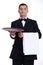 Waiter holding tray