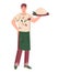 Waiter male character brings meals in restaurant or cafe, cartoon flat vector