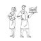 Waiter Restaurant Workers Man And Woman Vector