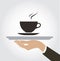 Waiter serve coffee hot drink icon , dish up coffee vector