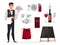 Waiter with service and serving accessories set
