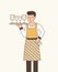 Waiter serving wine flat vector illustration. Young boy in apron holding tray with wineglasses cartoon character