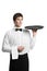 Waiter sommelier man with tray