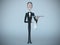 Waiter in tail-coat holding empty tray and napkin. 3d rendering