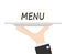 Waiter tray and card menu with hand, stock vector