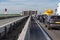 Waiting cars for open bridge Dutch Ketelbrug near Lelystad