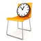 Waiting concept with wall clock on orange chair