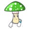 Waiting green amanita mushroom mascot cartoon