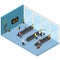 Waiting Hall Interior Isometric View. Vector