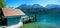 Waiting house for tourists to embark ships to Duingt on Annecy lake, french Alps