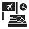 Waiting room black glyph icon. A special room in the airport, where people wait for their flight. Pictogram for web page, mobile